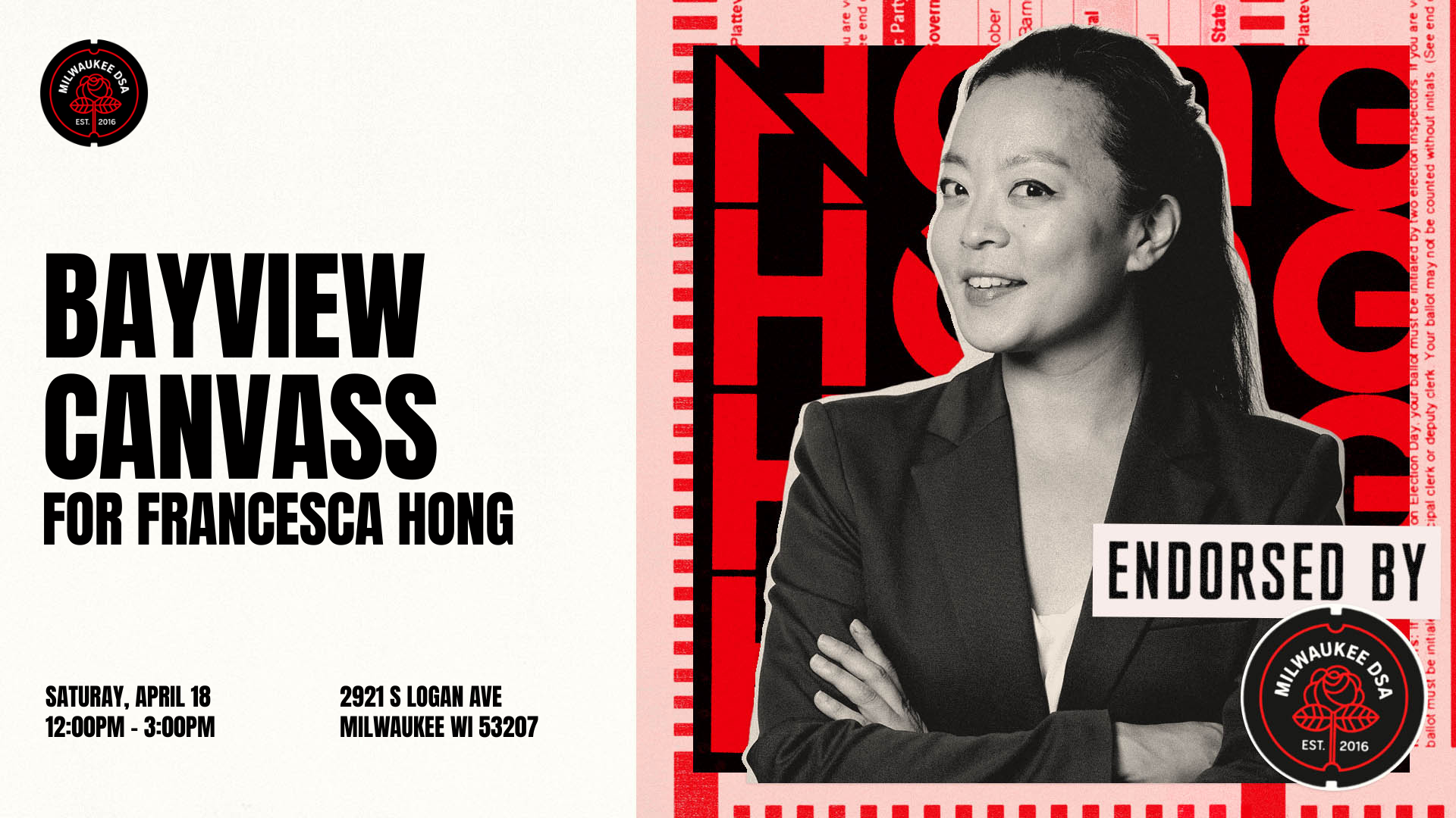 Image of Francesca Hong along with the words Fran Hong Bayview Canvass