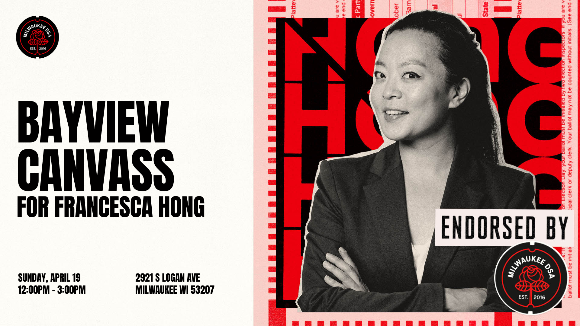 Image of Francesca Hong along with the words Fran Hong Bayview Canvass