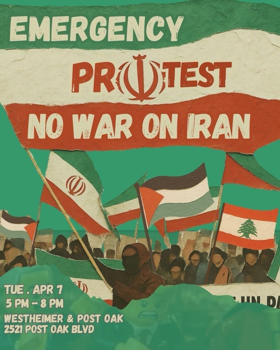 Emergency Protest: No War on Iran digital flyer