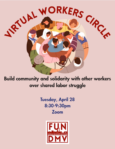 A graphic of individuals in a circular group hug is on top text with the details of the event. The bottom has the Federal Unionist Network logo