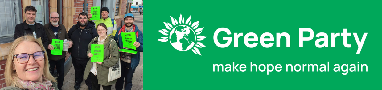 Green banner with the Green party logo and the subtext: make hope normal again