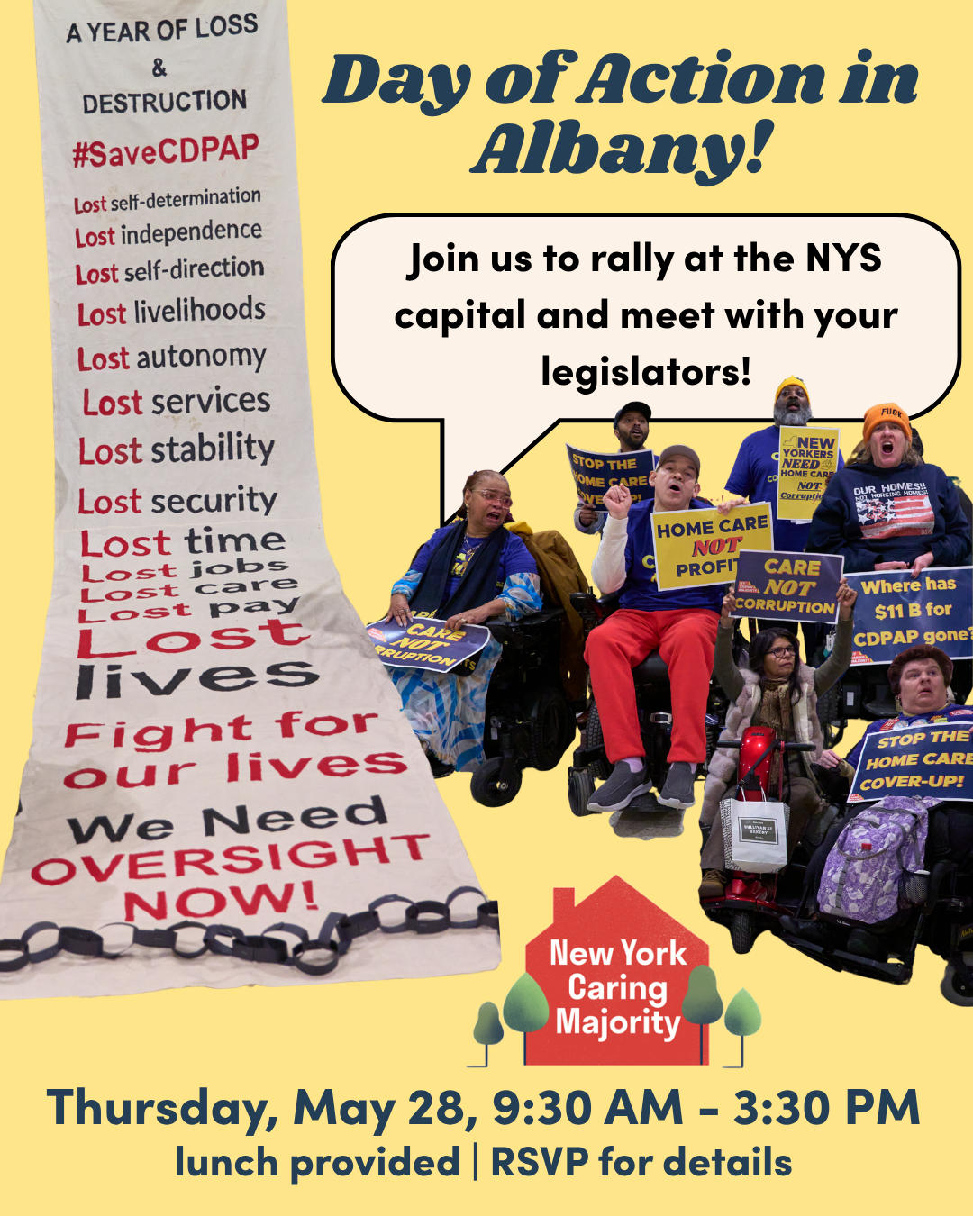 New Yorkers need care not corruption, day of action at the state capitol, Wed 4/29 at 9:30am-3:30pm, RSVP for details!