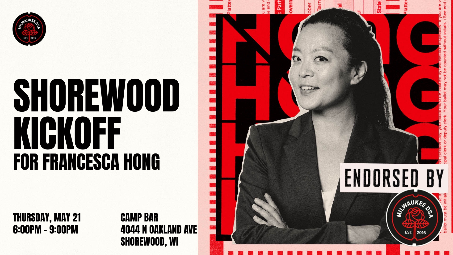 An image of Francesca Hong with the text "Shorewood Kickoff"