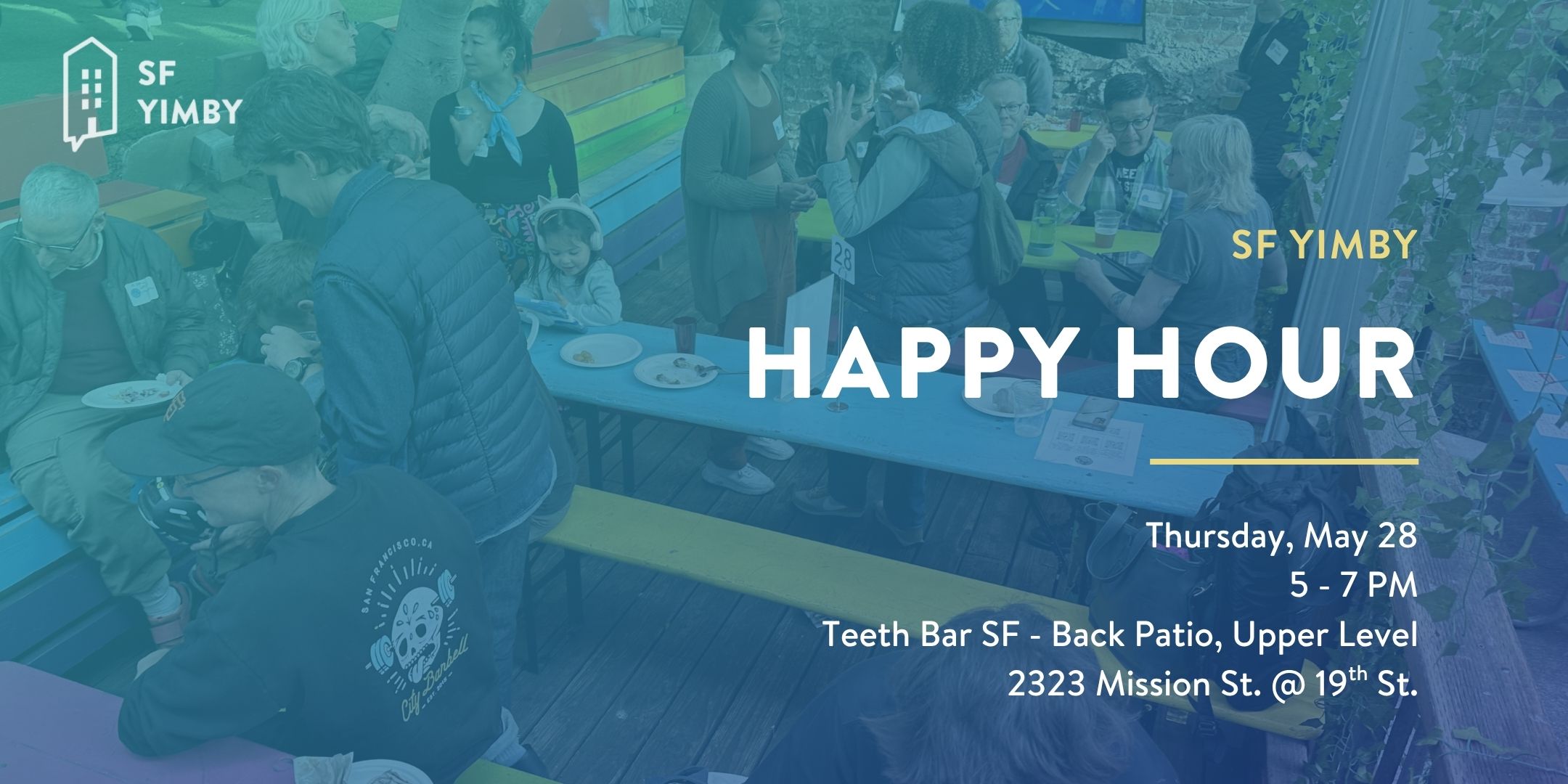 image of people at festive outdoor tables for a happy hour