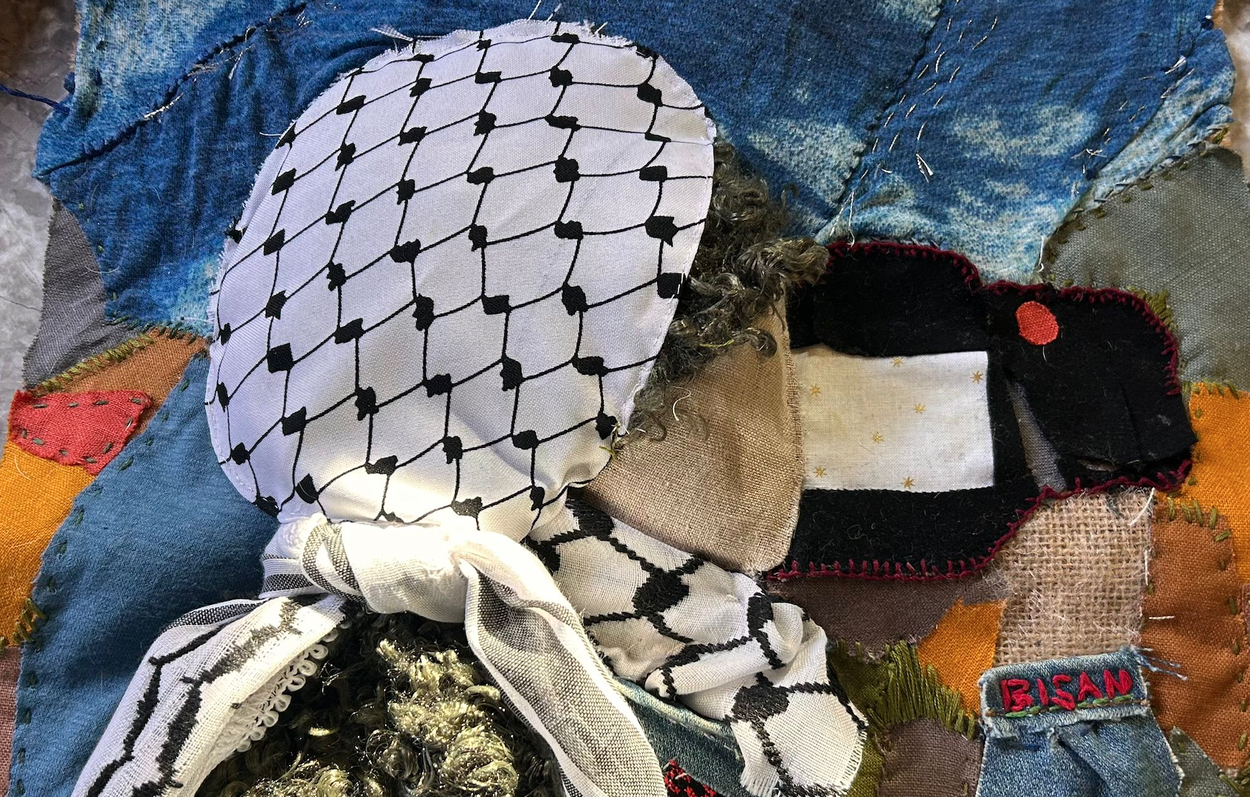 Hand stiched collage of Bisan from Gaza