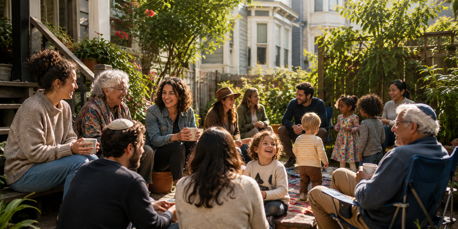 People hanging out in a backyard