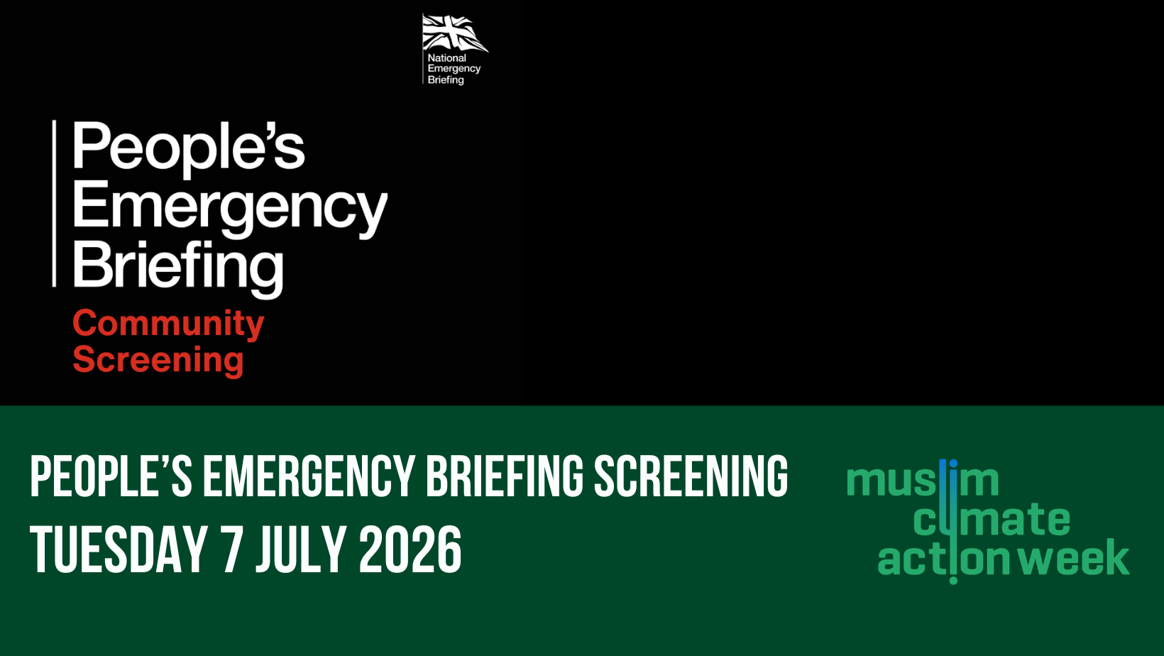 People's Emergency Screening large banner that says Muslim Climate Action Week