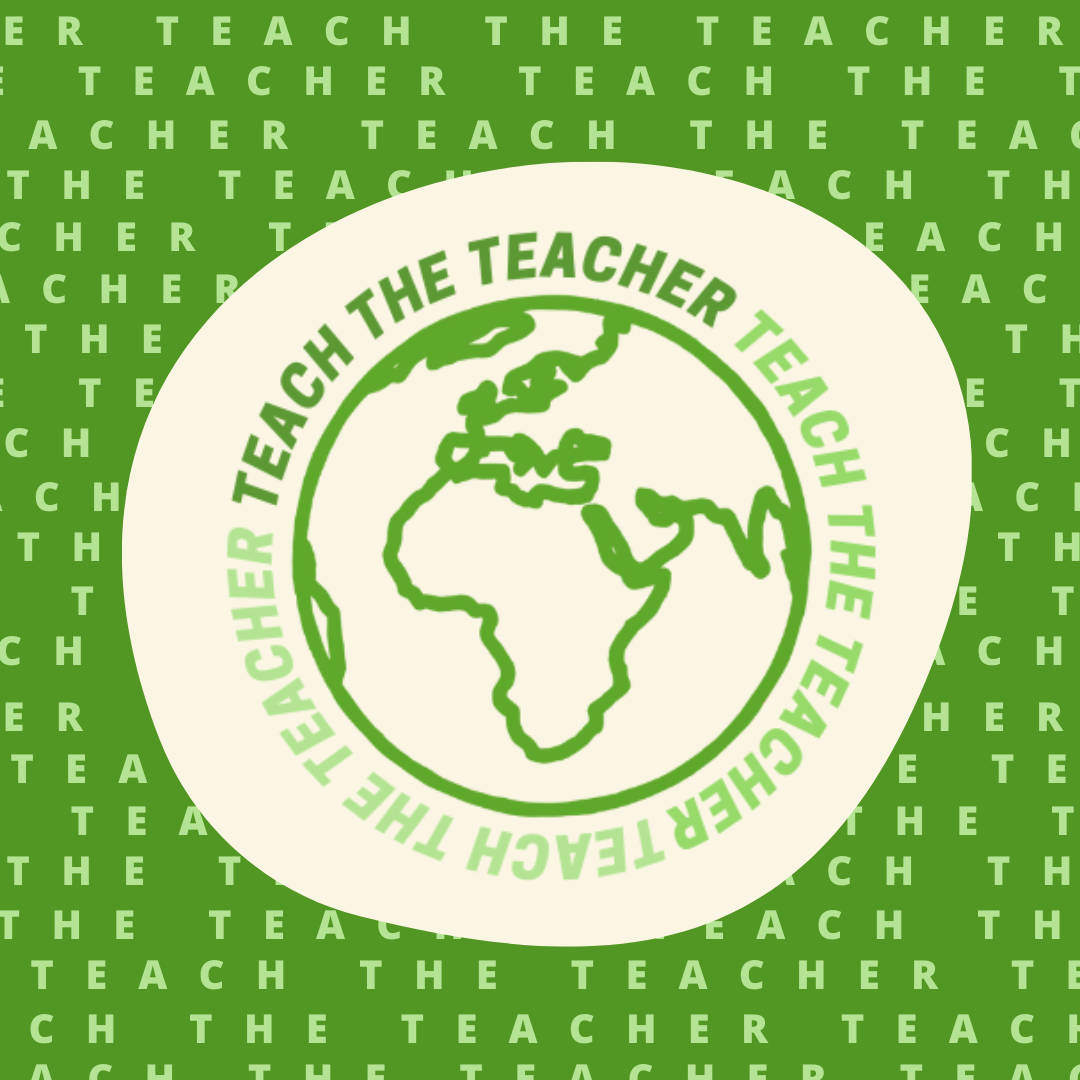 Teach the Teacher logo (a globe with the African continent and bits of Western Asia prominently showing) on a white and green background.