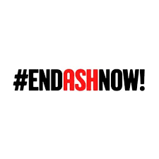 Logo reads "# End ASH Now!" Black text but "ASH" stands out in red.