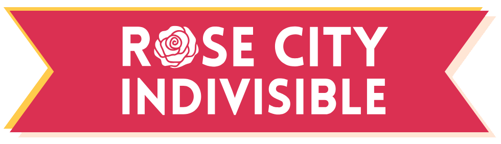 Rose City Indivisible logo in white text on red banner