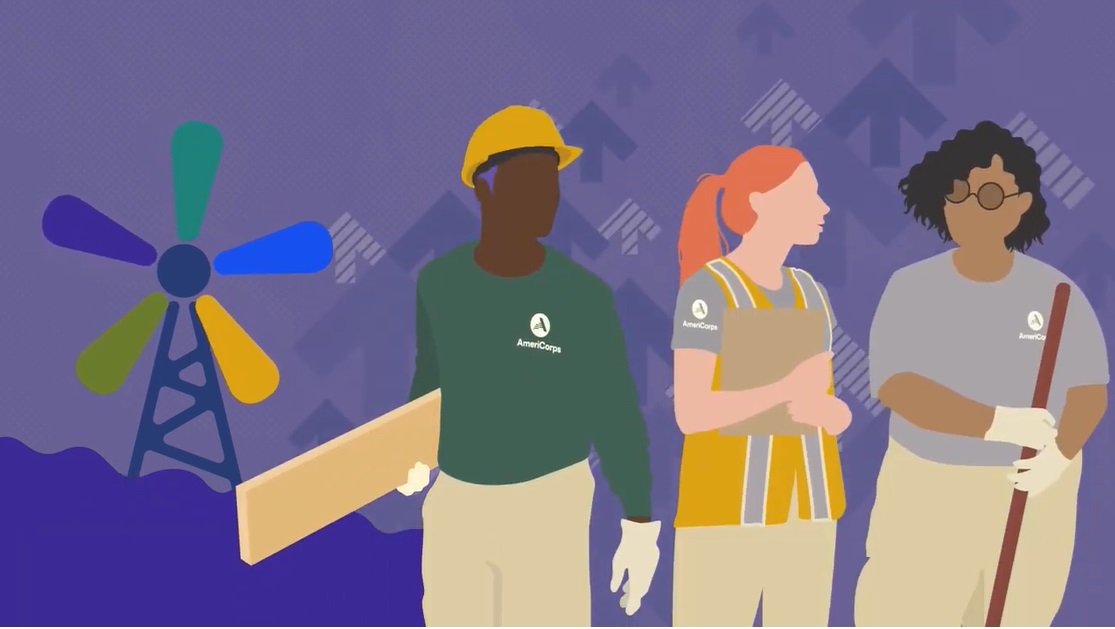 Cartoon image of AmeriCorps NCCC members