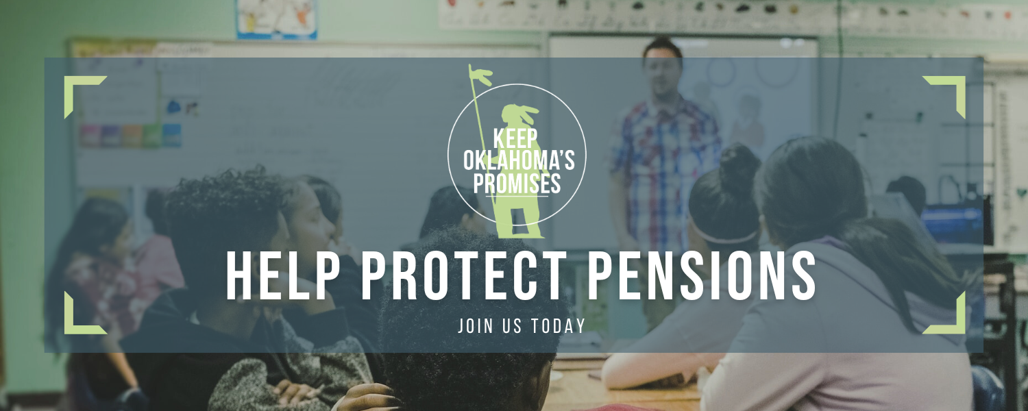 Photo of classroom, reads "Help Protect Pensions, Join Us Today"