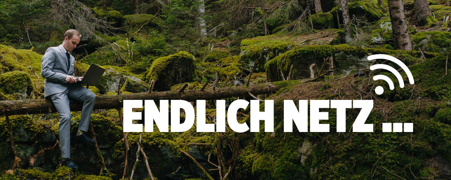 Mann im Anzug sitzt auf einem abgebrochenen Baumstamm im Wald