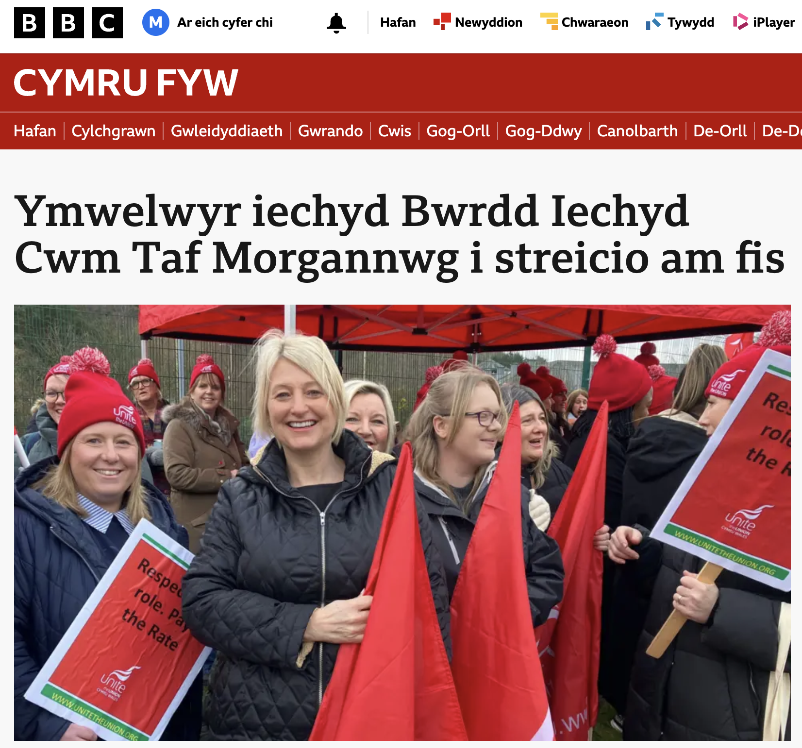 Cym Taf strikers on BBC News