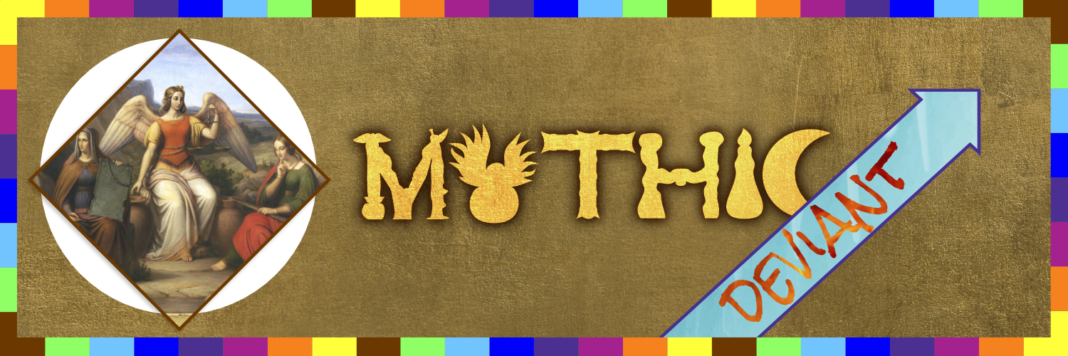 Large word 'Mythic' with arrow coming in at a 45 degree angle, saying 'Deviant'