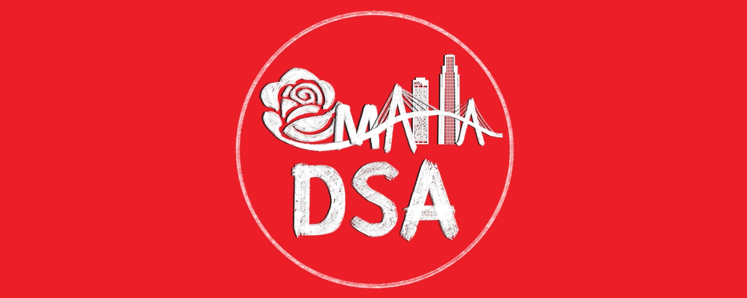 Banner of the Omaha DSA logo, a stylized combination of the word Omaha and the city's skyline.