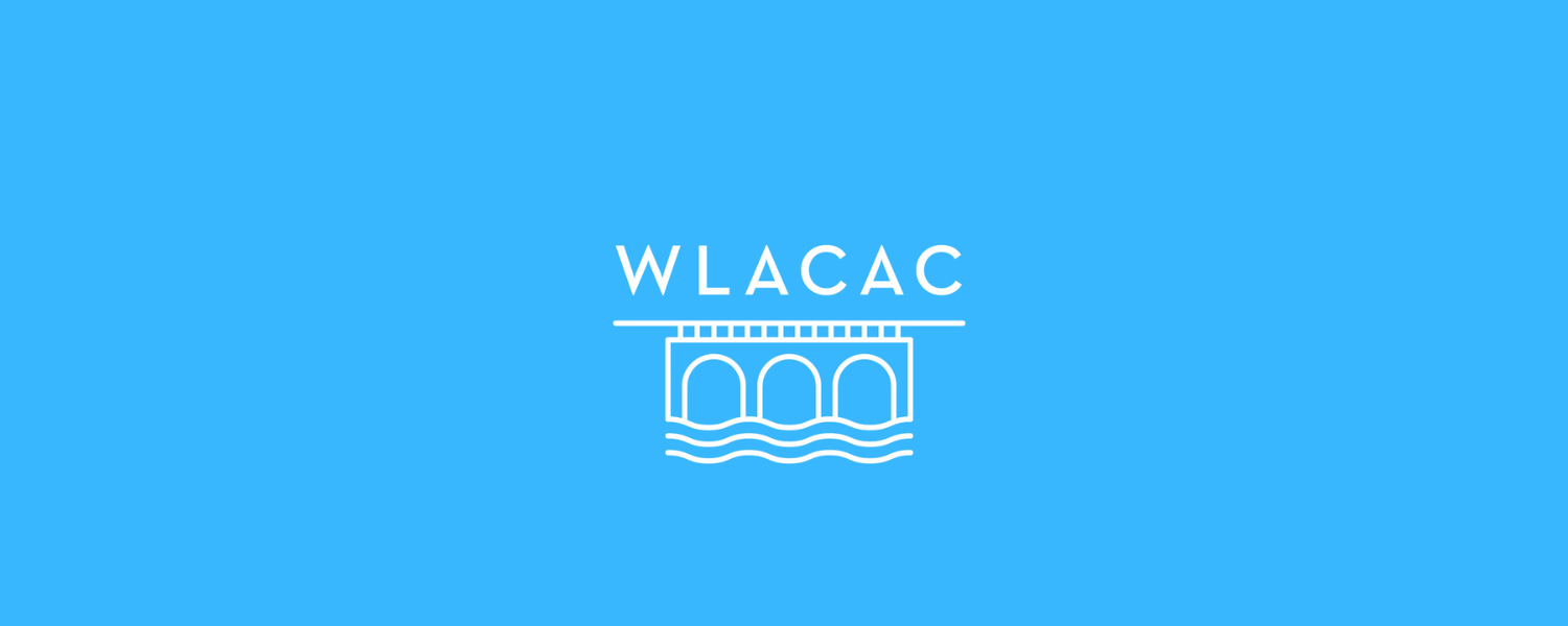 W.L.A.C.A.C. against blue background with an icon of a bridge and watering underneath