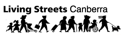 Living Streets Canberra logo with black and white silhouette of people of different ages, abilities and activities walking