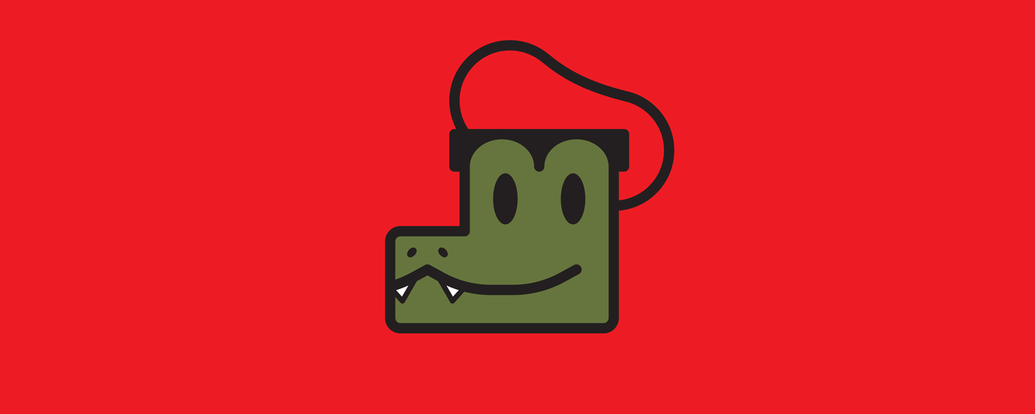 A cartoon head profile of an alligator wearing a red beret.