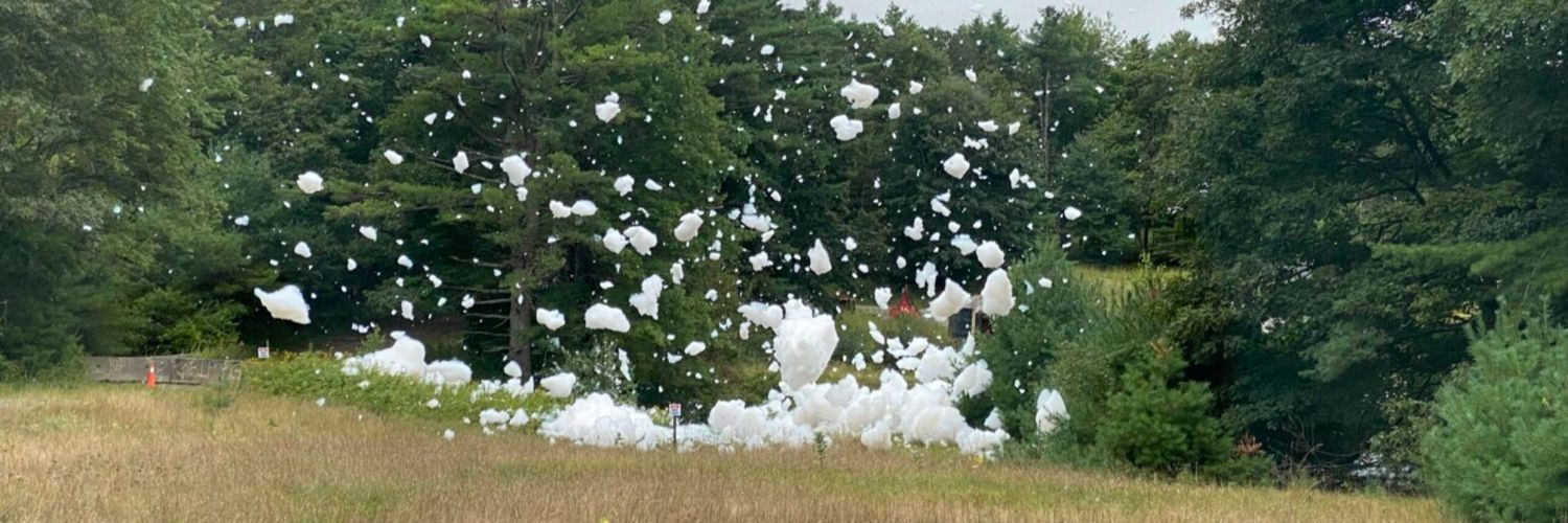 Firefighting foam blowing around after the August 19, 2024 disaster at Brunswick airport