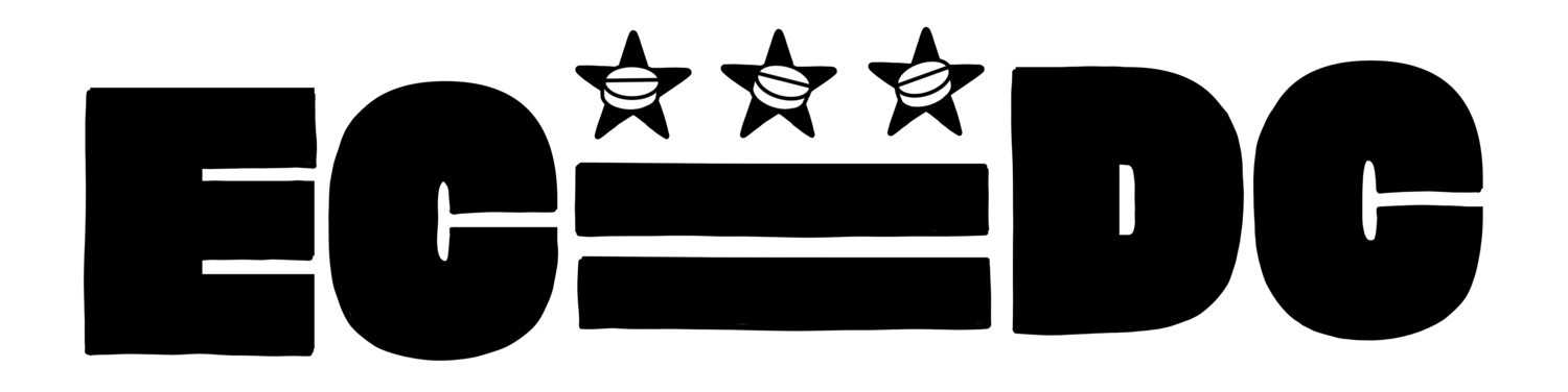 EC 4 DC logo - EC and DC with a design of the DC flag with EC pills in the stars between them