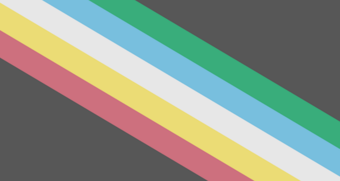 Diagonal red, gold, white, blue, and green stripes on a field of black.