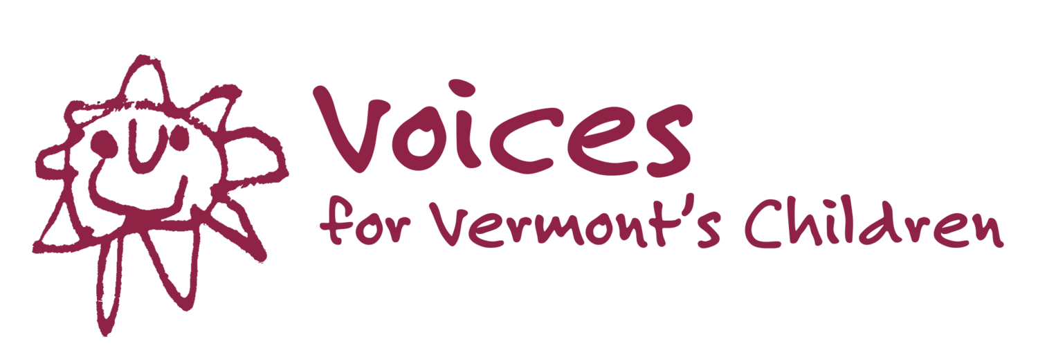 Voices For Vermont's Children logo with finger painted sun
