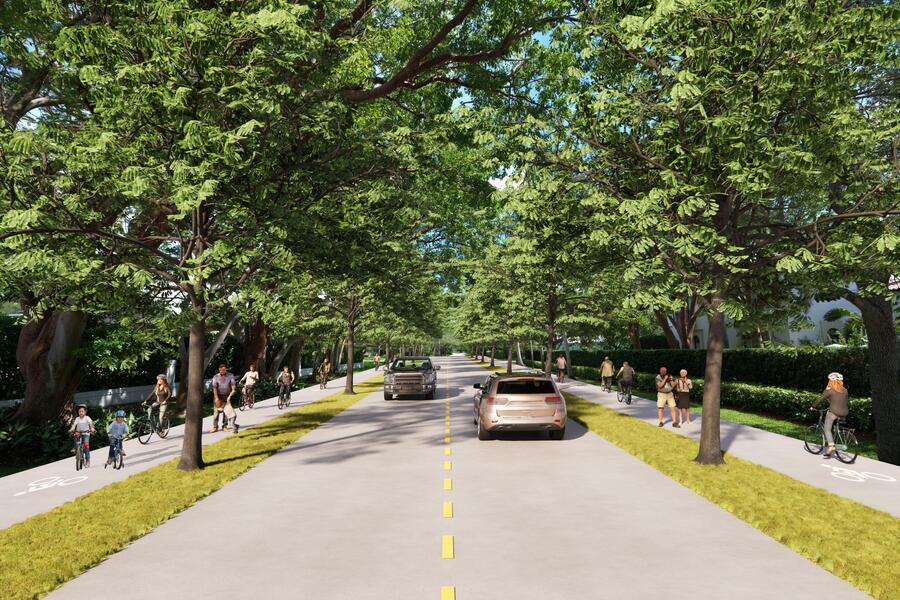 Rendering of street with bike path
