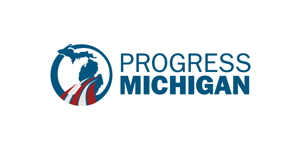 Logo with blue text that says Progress Michigan