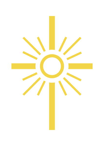 Yellow cross with sun rays embedded inside it