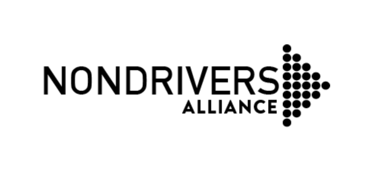 The logo of Nondrivers Alliance in black font with black dots forming an arrowhead