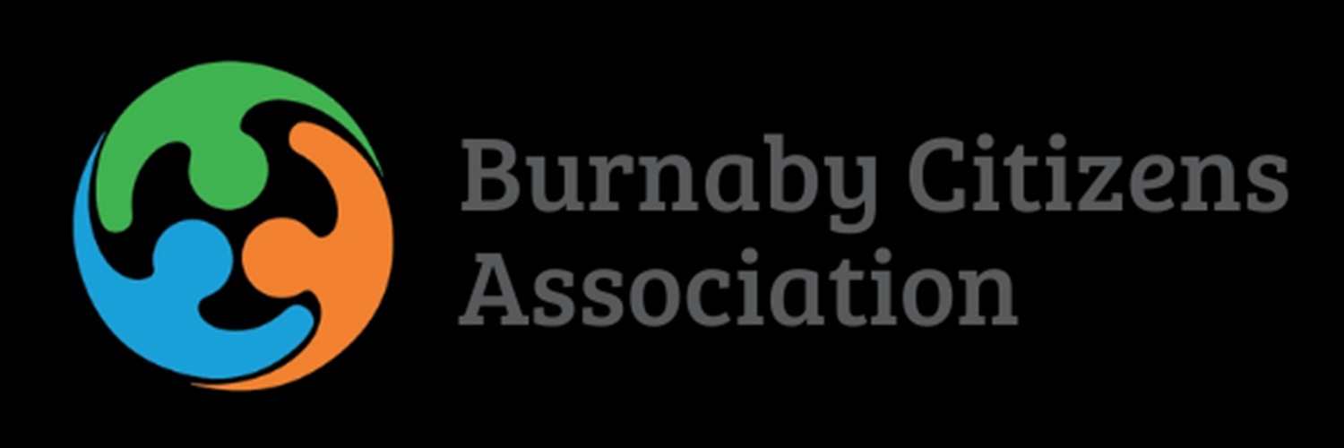 The Logo for the Burnaby Citizens Association is a stylized circle where three figures (one green, one blue, and one orange) are huddled together.