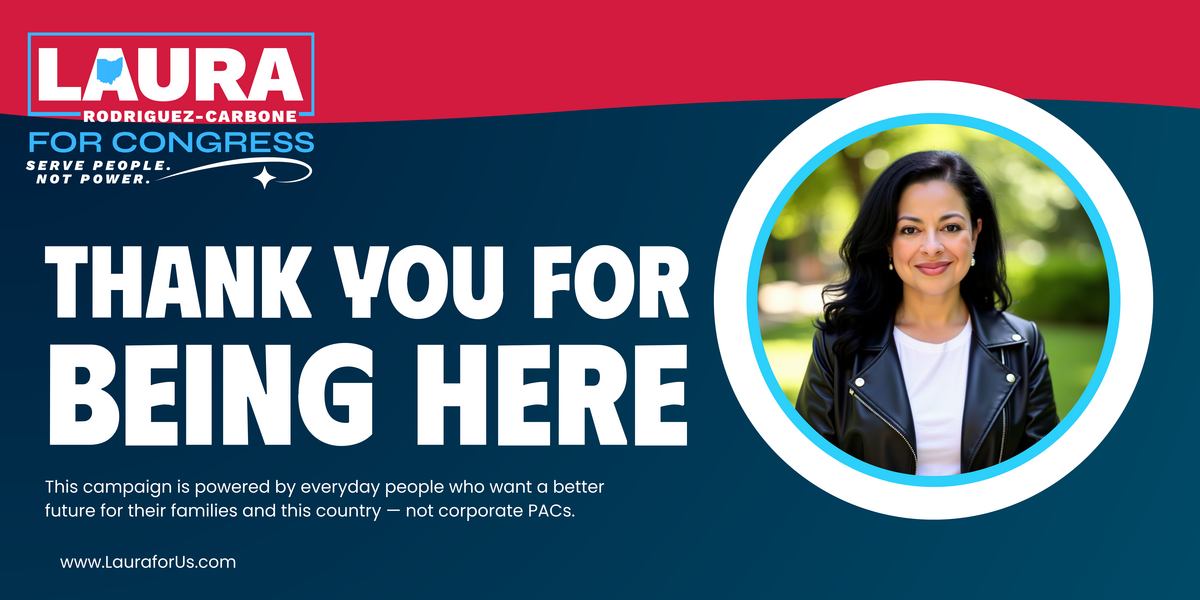 A banner featuring a portrait of the candidate and a thank you to volunteers