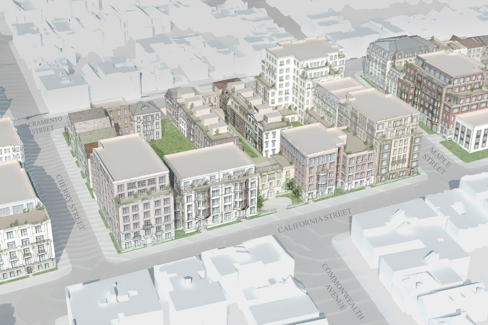 Drawing of proposed development at 3700 California St with housing and commercial