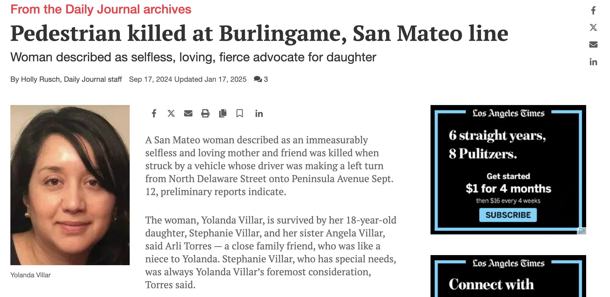 Single mother killed in crosswalk in San Mateo