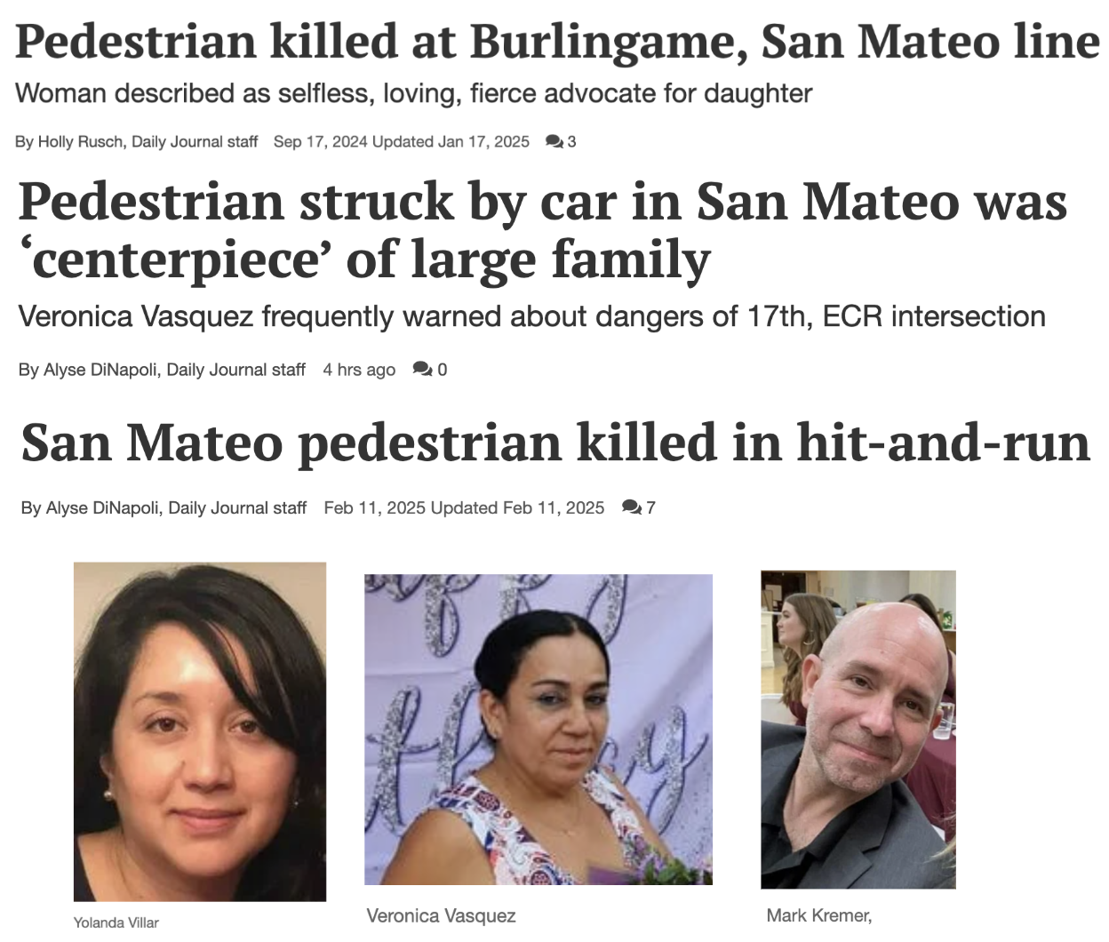 Recent pedestrian deaths in San Mateo
