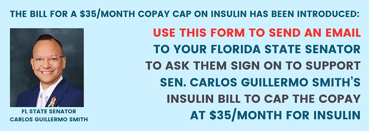 Header "Send a message to your State Senator to support the $35/month copay cap on Insulin"