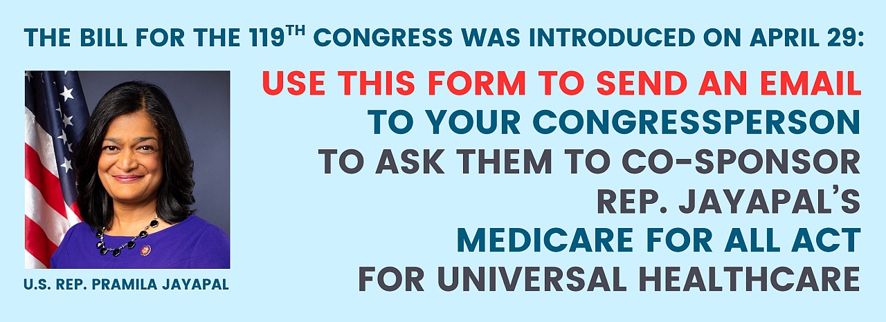 Banner "Send a message to your Congressperson to co-sponsor the Medicare for All Act"