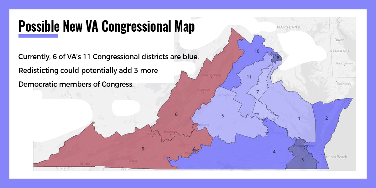 Possible Virginia districts that could be created with Redistricting. 
