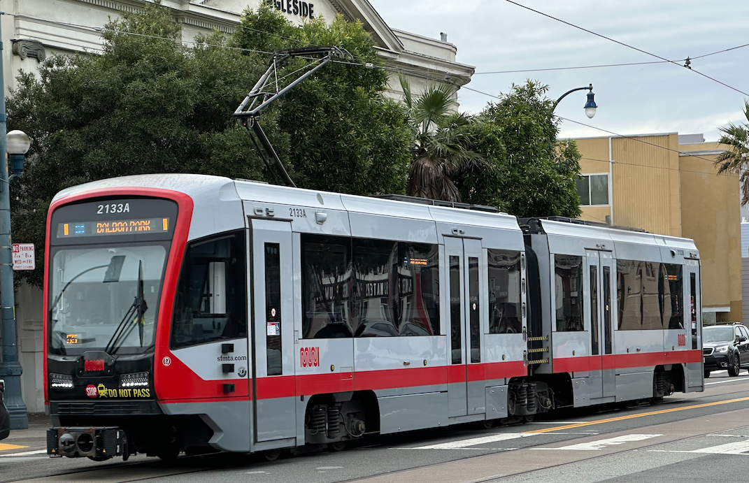 Image of a K Ingleside train in the direction of Balboa Station on Ocean Ave.
