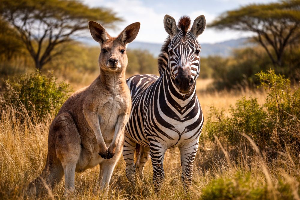 Zebra & Kangaroo together