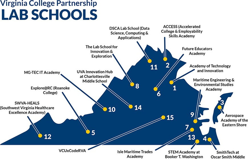Map showing locations of lab schools