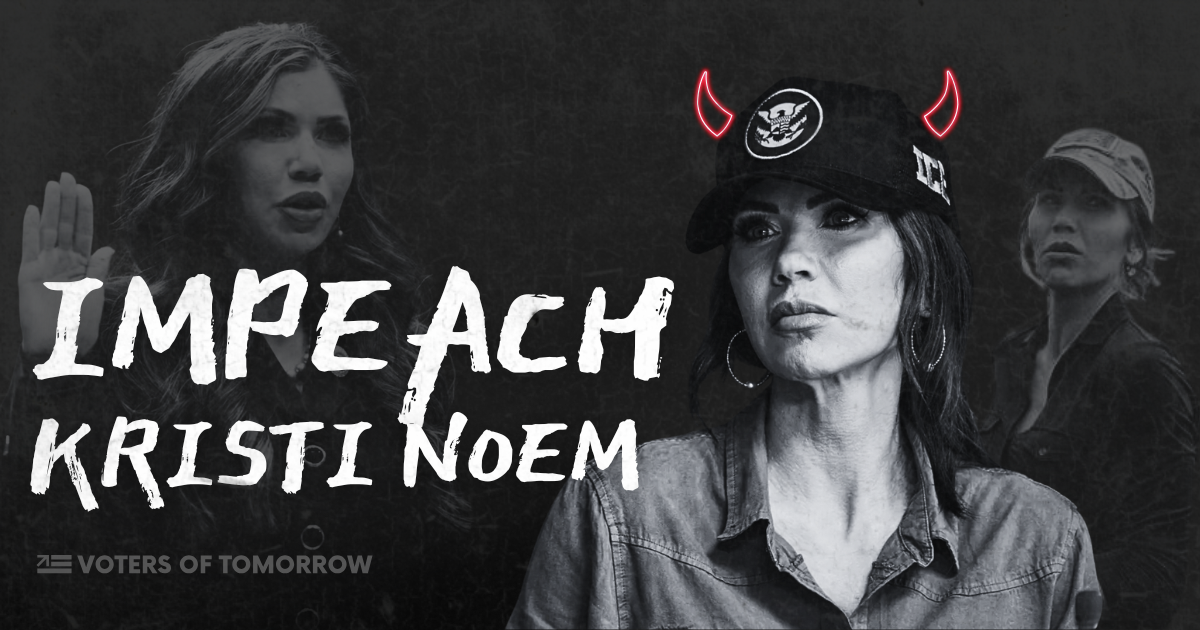 Graphic of DHS Secretary Kristi Noem with devil horns