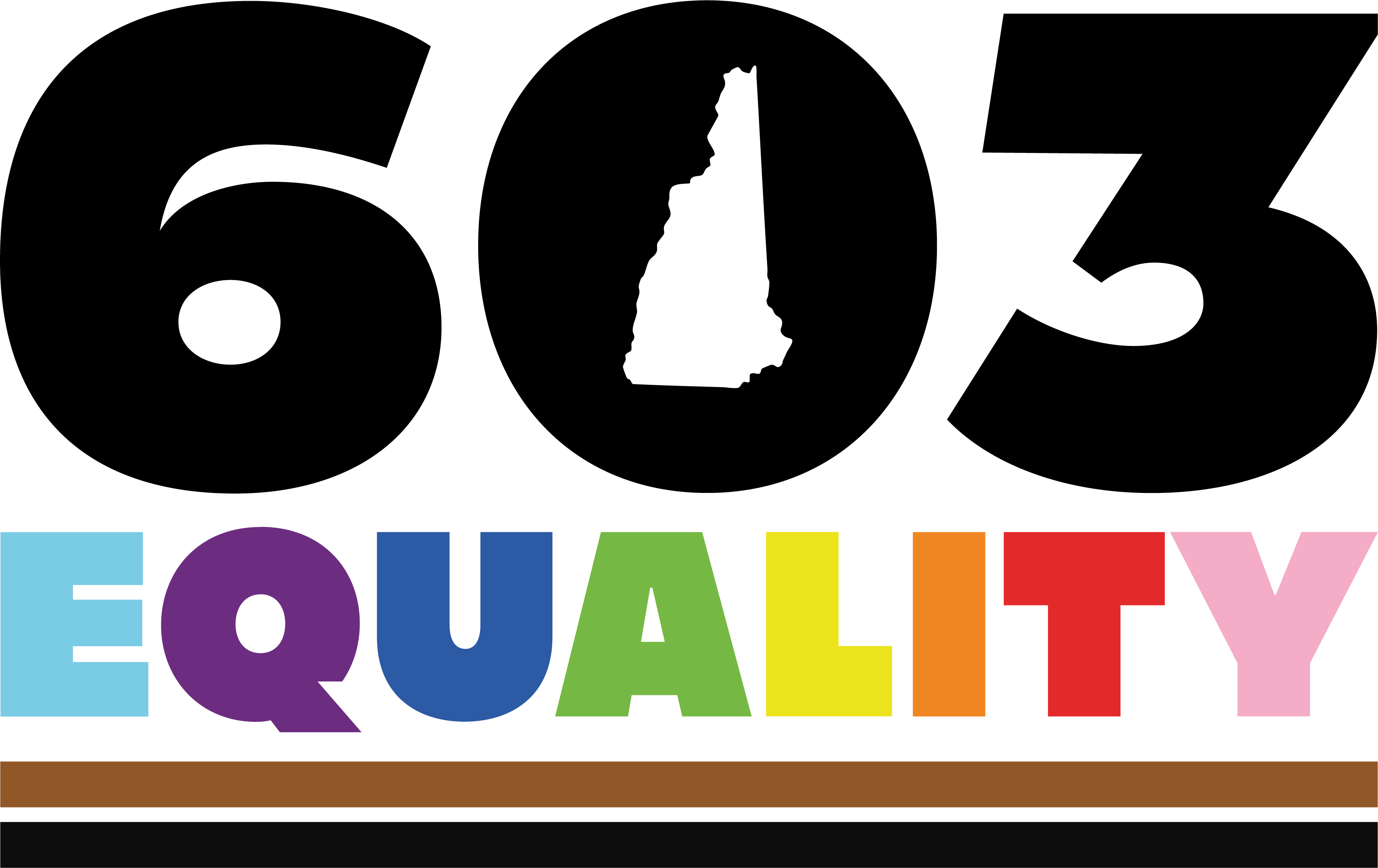 On a background of pastel rainbow clouds and sparkles, text reads, "Take Action!" To the right of the text, is the 603 Equality logo, those words in a white black-rimmed circle with a rainbow and trans flag in the center surrounded by small gold stars