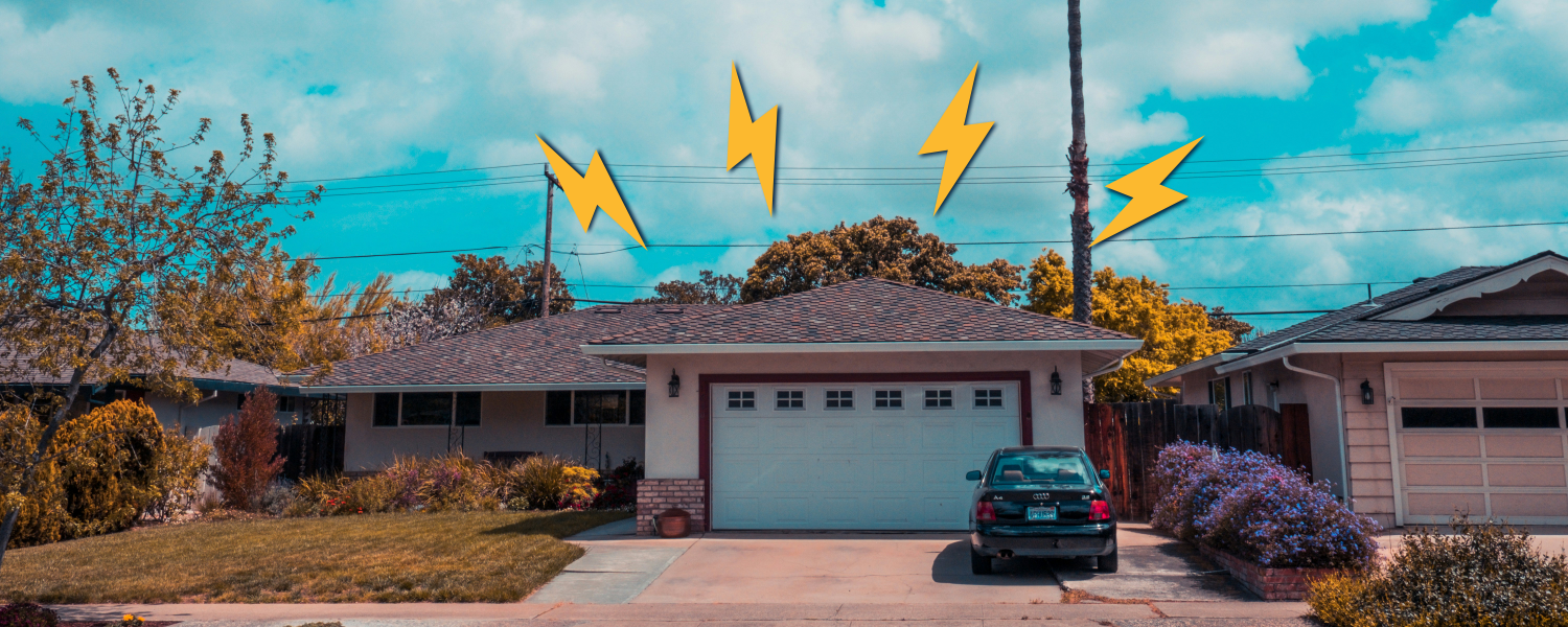 House with electricity bolts to represent home electrification