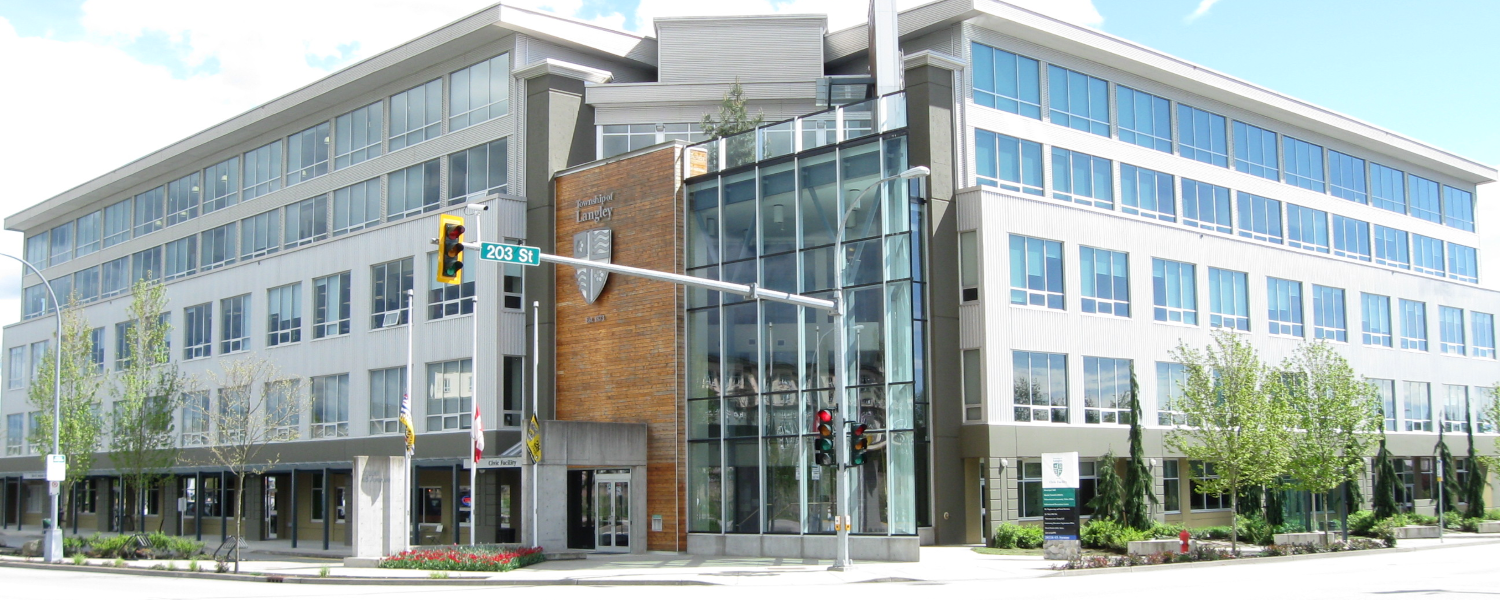  A southeast facing view of Langley Township City Hall at 20338 65 Avenue in Langley, BC, Canada in late April 2010.
