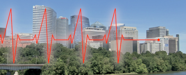 Rosslyn skyline with heartbeat graphic