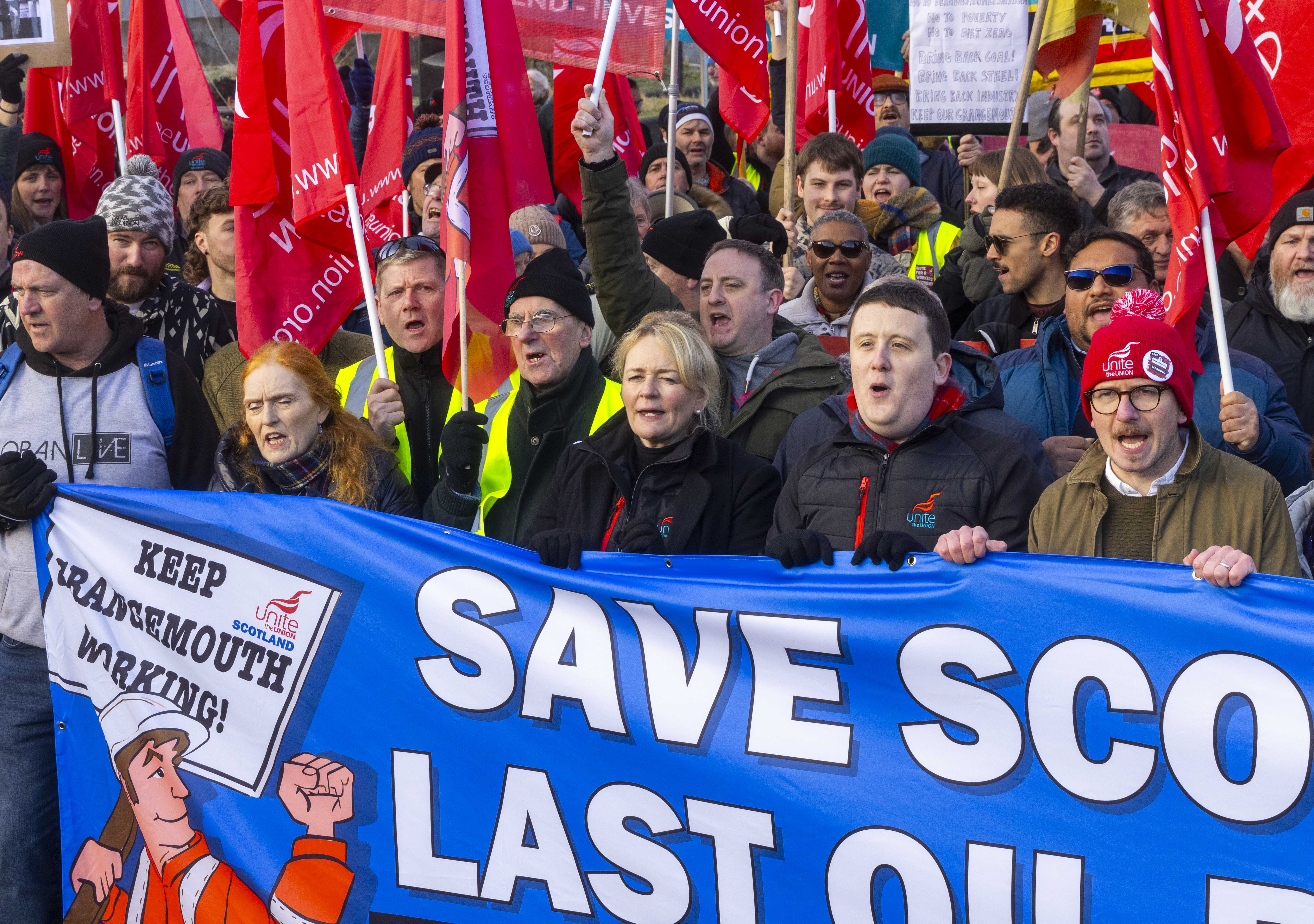 Grangemouth workers and Sharon Graham protest in Edinburgh