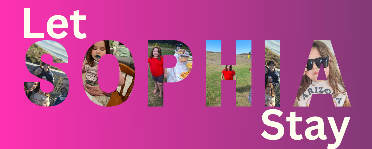 Photo collage forming the words Let Sophia Stay