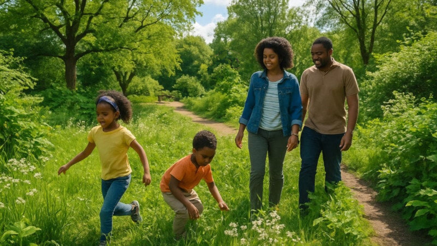 Generic family on path in woodland not unlike Epping Forest